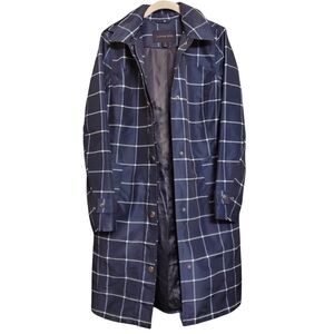 Women's Window Pane Removable Hood Navy Stylish Jacket  Academia Daily